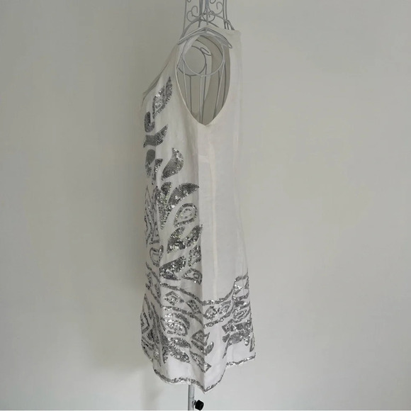 Boston proper linen blend silver sequined short dress sleeveless white size 4 - Picture 2 of 8
